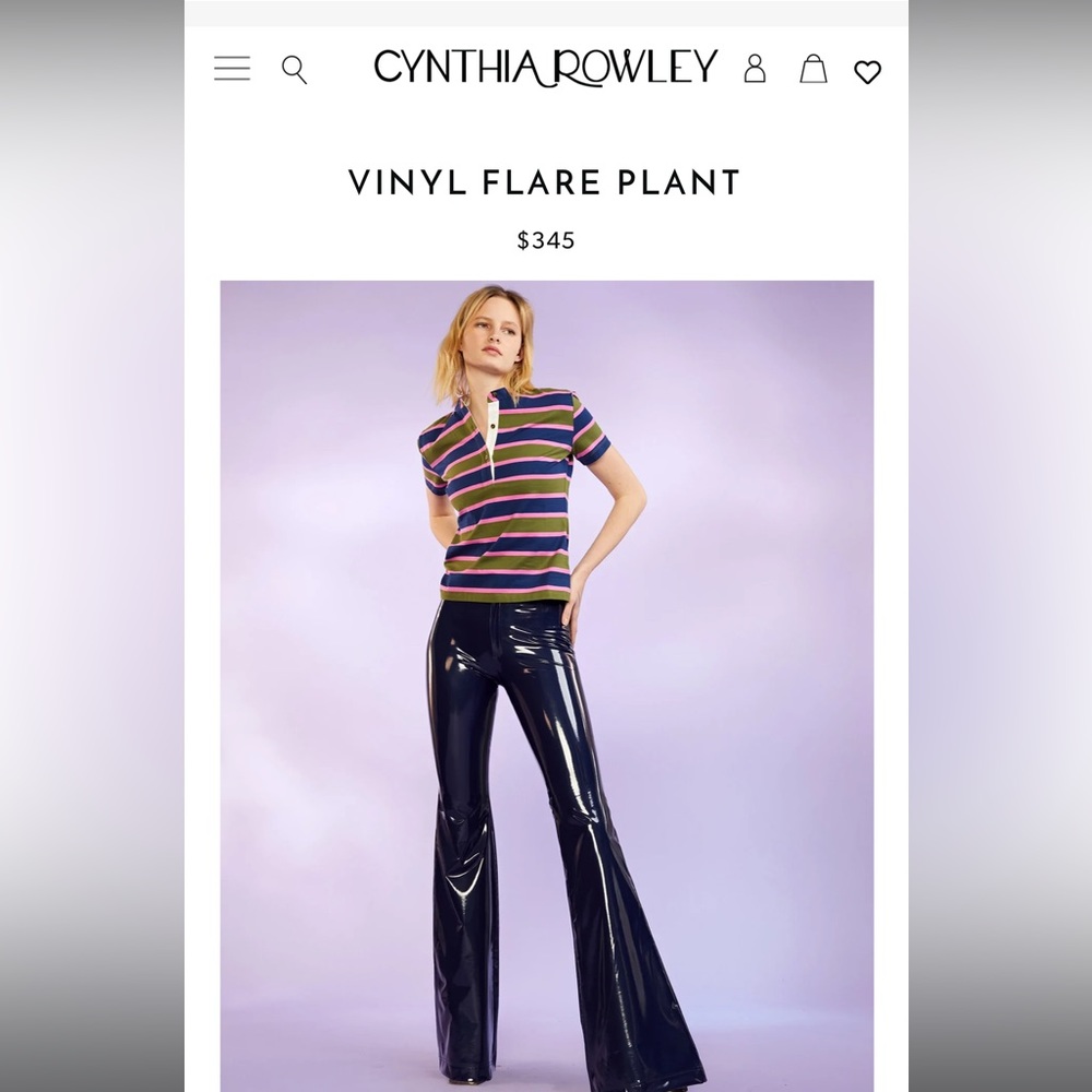 Cynthia Rowley vinyl flare pants navy 10 fits much smaller